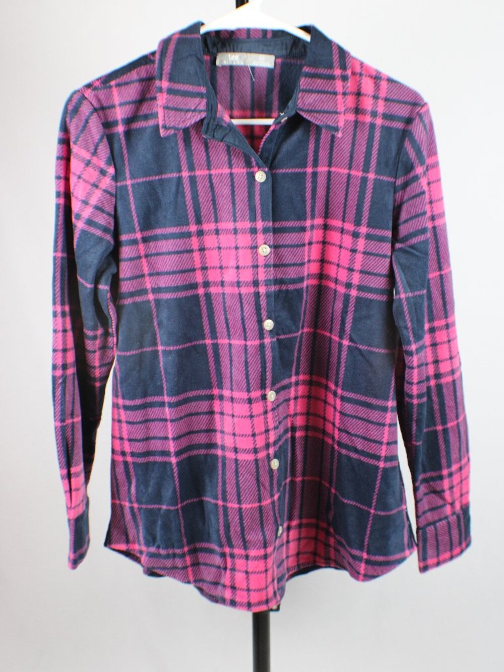 NWT Lee Riders Plaid Fleece Button Up Shirt Pink Navy Blue Small